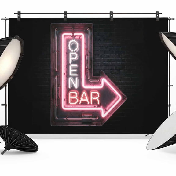 Open Bar Sign Photography Backdrop 7x5FT, Modern Shining Red Neon Arrow Glowing Tubes Photo Backdrops, Background for Photography Studio Photo Studio Background, Back Drop for Photoshoot