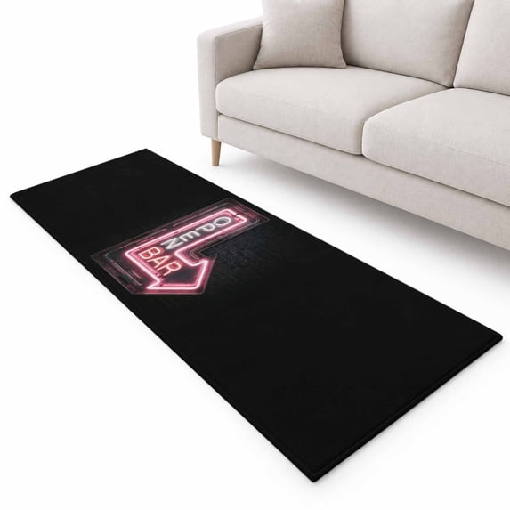 Open Bar Sign Runner Rug 2.6'x8', Modern Shining Red Neon Arrow Glowing ...