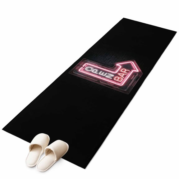Open Bar Sign Washable Runner Rugs 2'x6', Modern Shining Red Neon Arrow Glowing Tubes Low Pile Throw Entryway Rug Non-Slip Sturdy Edge Binding Carpet for Indoor Bedside Entrance Bedside