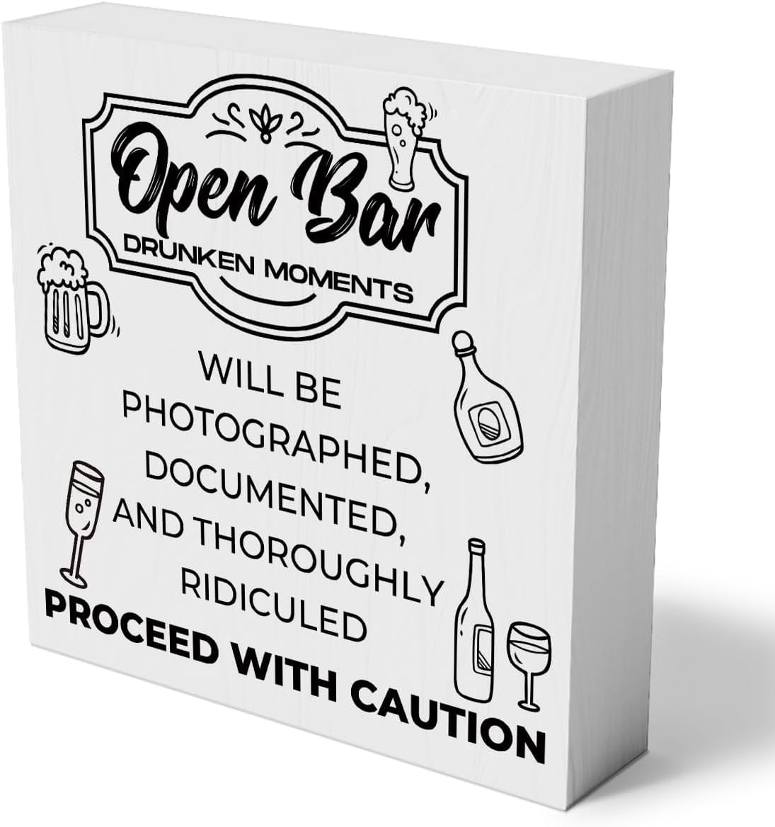 Open Bar Wooden Box Sign Home Bar Wall Decor 5x5 Inch Rustic Drunken