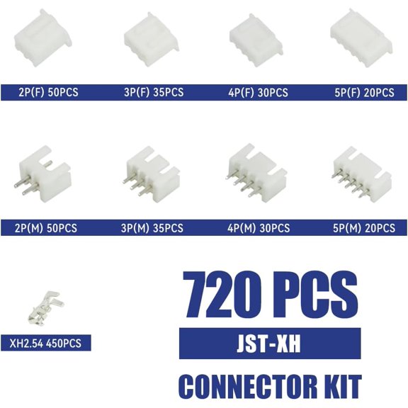 Open Barrel Terminal Wire Connector Cable Crimping Tool with 720PCS JST-XH Kit- 24-16 AWG (0.25-1.5mm) Crimper for AMP-TE 2.8/4.0/4.8/6.3 JST-SM2.54/XH2.54/VH3.96 & Molex (DX-YM-58BS&20PCS)