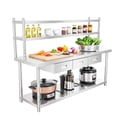 thumbnail image 1 of Open Base Stainless Steel Table, Large Double Layer Worktable Workbench, 72" X 24" Commercial Work Table with 72" X 12" Shelf & 3 Drawers for Home Warehouse Kitchen, 1 of 8