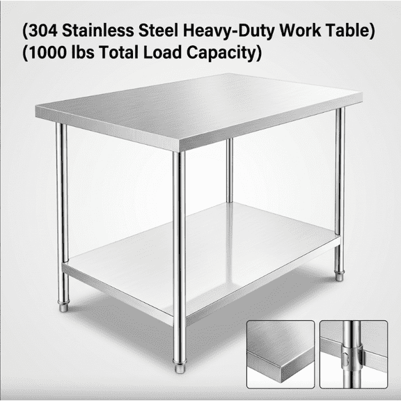 Open Base Stainless Steel Work Table 30x48 Inch with Backsplash, Heavy-Duty Prep Table for Commercial Restaurant, Kitchen, Bakery, or Garage