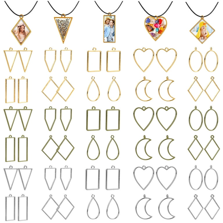 60pcs Decorative Pendants DIY Open Bezels for Resin Jewelry Making