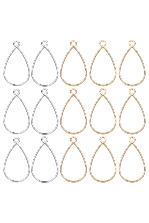 Open Bezels for Resin, 80 Pcs Alloy Water Drop Open Back Frame Pendants DIY, White, Gold Tone