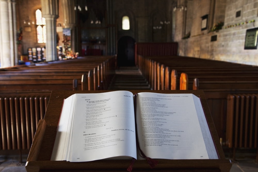Open Bible At The Front Of A Church Canvas Art - John Short Design Pics (38 x 24)