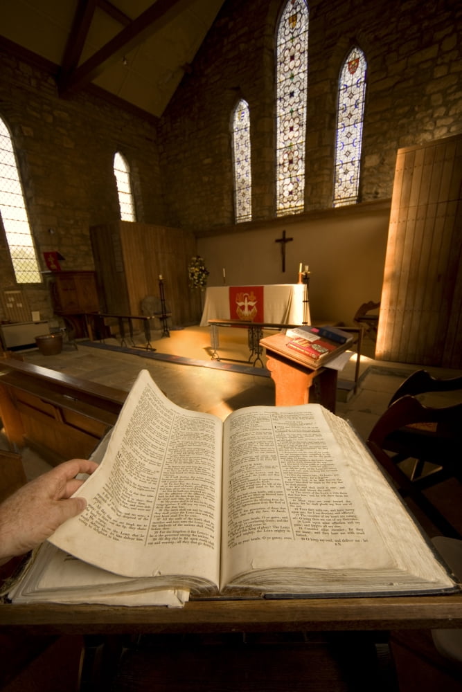 Open Bible In The Chapel Canvas Art - John Short Design Pics (11 x 17)