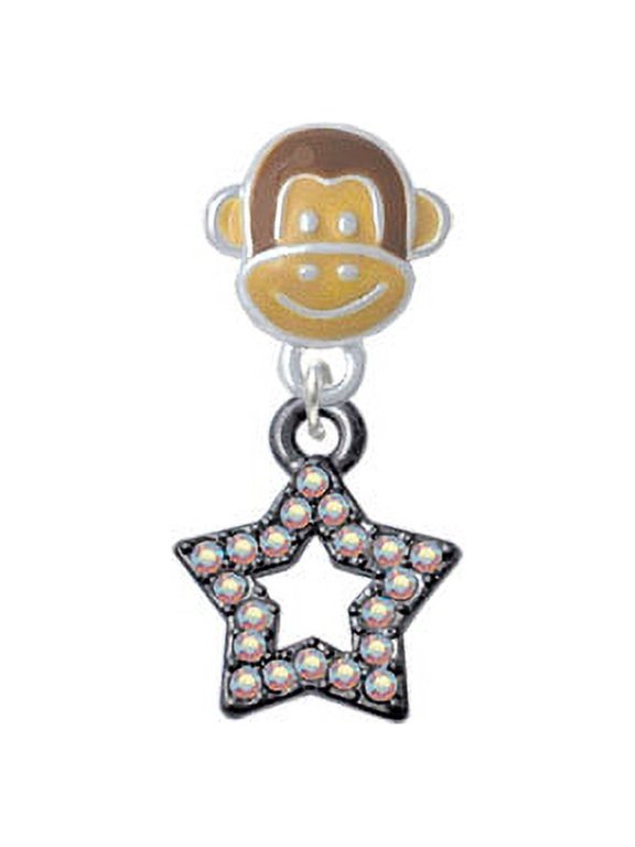 Open Black Star with Clear AB Crystals - Monkey Face Charm Bead