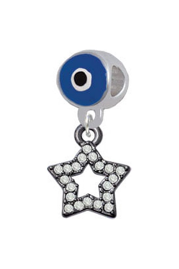 Open Black Star with Clear Crystals - Blue Evil Eye Charm Bead