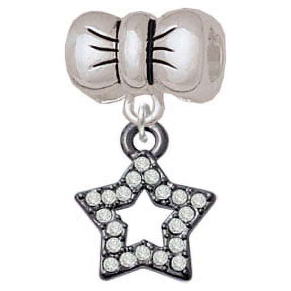 Open Black Star with Clear Crystals - Bow Charm Bead