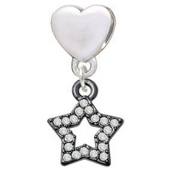 Open Black Star with Clear Crystals - Heart Charm Bead