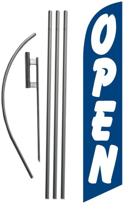 Open Blue/White 15ft Feather Banner Swooper Flag Kit - Includes 15FT Pole KIT w/Ground Spike