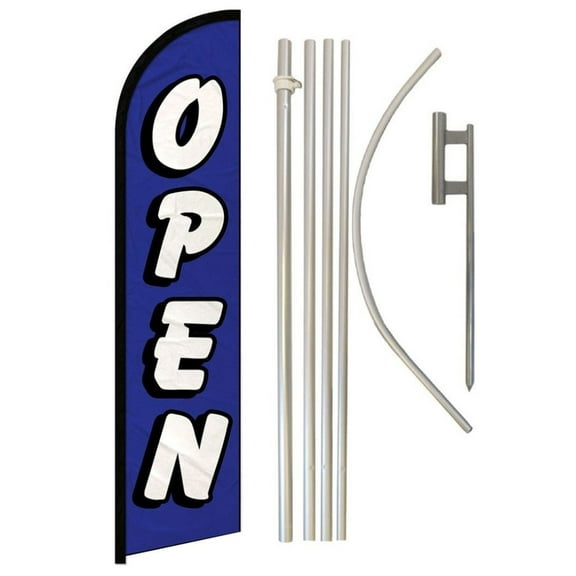 Open (Blue & White) Windless Banner Flag & Pole Kit