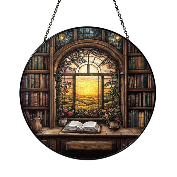 Open Book Design Stained Glass Style Panel – Decorative Window Art