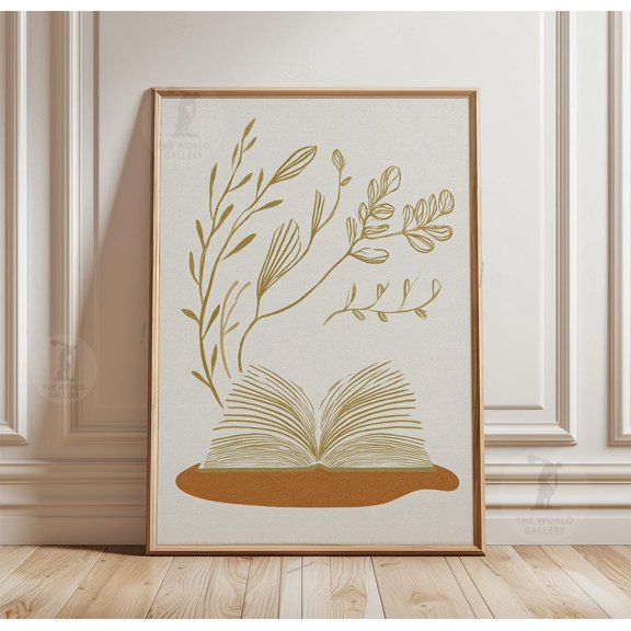 Open Book Poster Botanical Line Art Minimal Neutral Wall Art Decor, Unframed Canvas