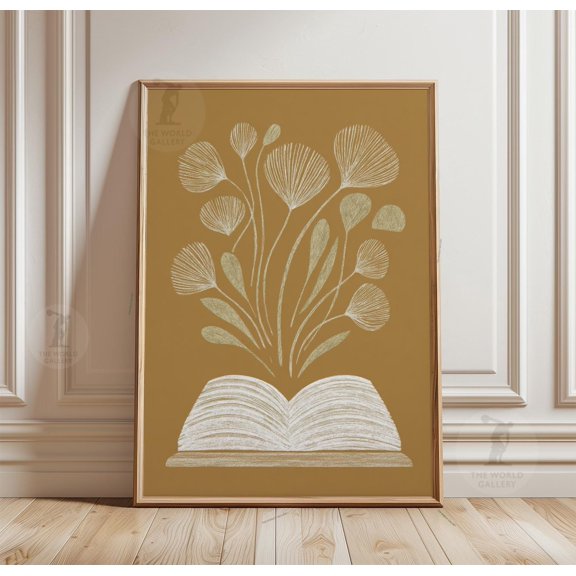 Open Book Poster Botanical Line Art Print Minimal Reading Wall Art Modern Neutral Decor