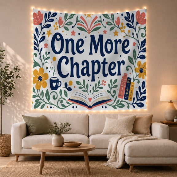 Open Book With Red Heart and Blue Mug Against Off-White Background, Whimsical Illustration for Book Lovers, Reader Wall Art Decor, Birthday Gift Tapestry Wall Hanging for Home Library and Dorm