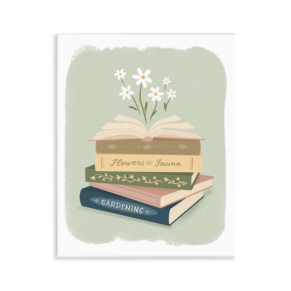 Stupell Industries Open Book Stack Gardening Theme Wall Plaque Art, design by Sandra Picco, 14 x 11