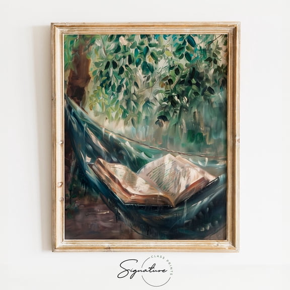 Open Book on Hammock, Summer Reading Scene, Relaxing Reading Wall Artwork, Lazy Day Book Illustration Piece 404 Unframed Paper Print