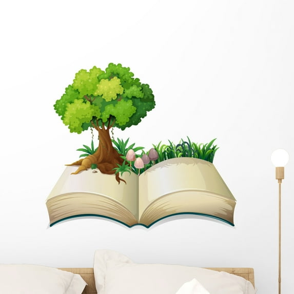 Open Book with Tree Wall Decal by Wallmonkeys Peel and Stick Graphic (24 in W x 21 in H) WM307107