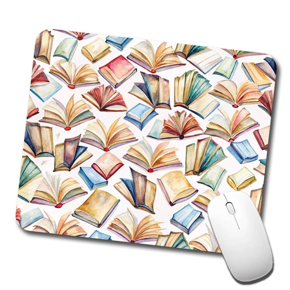 Open Books Watercolor Reader Reading Mouse Pad Low Profile Gaming Mat