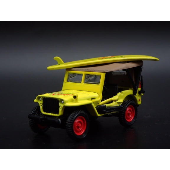 Open Box 1944 44 JEEP MB WILLYS MELLO YELLO W SURF BOARD 1:64 SCALE DIECAST MODEL CAR