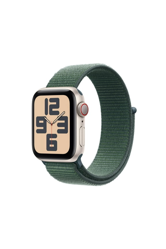 Open Box Apple Watch SE (2nd Gen) [GPS + Cellular] Smartwatch with 40mm Starlight Aluminum Case with Lake Green Sport Loop. Fitness & Sleep Tracker, Crash Detection, Heart Rate Monitor