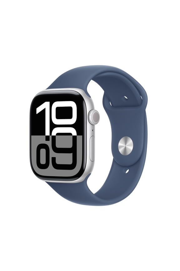 Open Box Apple Watch Series 10 GPS 46mm Silver Aluminum Case with Denim Sport Band - S/M