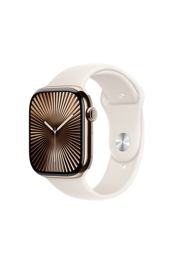 Open Box Apple Watch Series 10 GPS + Cellular 46mm Gold Titanium Case with Starlight Sport Band - S/M