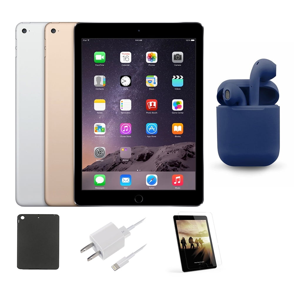 Open Box | Apple iPad Air 2 | 9.7-inch Retina | 16GB | Wi-Fi Only | Latest  OS | Bundle: Case, Pre-Installed Tempered Glass, Rapid Charger,