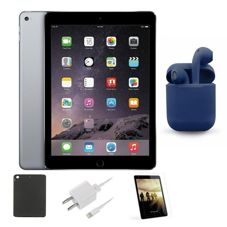 Open Box | Apple iPad Air | 32GB | Space Gray | Wi-Fi Only | Bundle: Case, Rapid Charger, Pre-Installed Tempered Glass, Bluetooth/Wireless Airbuds By
