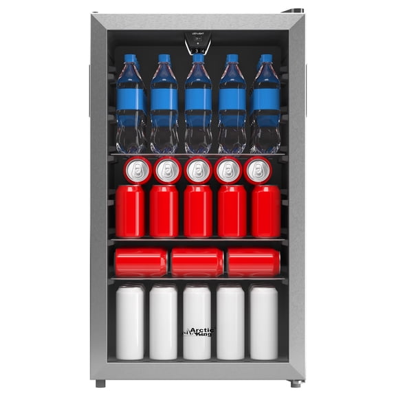 Open Box Arctic King 115-Can Beverage Fridge & Cooler, Stainless Steel Look, ARV115B1AST