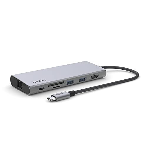 Open Box BELKIN 7-IN-1 USB-C HUB MULTIPORT ADAPTER DONGLE 4K 60HZ HDMI 100W POWER - GRAY