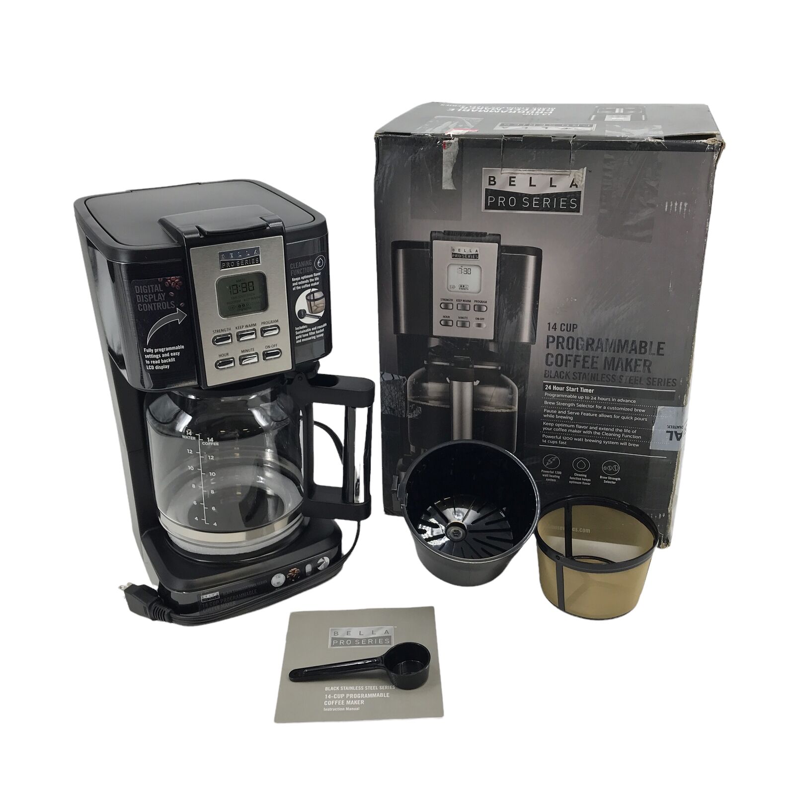 Open Box Bella Pro Series 14Cup Coffee Maker Black Stainless Steel