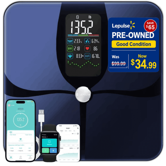 Open Box Checkme Lepulse Smart Scale for Body Weight, 22 Body Composition Analyzer-BMI, Body Fat, Muscle Mass & Heart Rate, 4.68" Large VA Display w/ Trend Tracking, High Accuracy Digital Bathroom Scale,Black