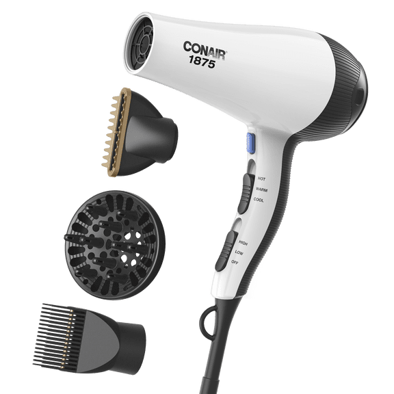 Open Box Conair Style & Shine Hair Dryer, 1875 Watts, Diffuser, Concentrator & Detangler Attachments