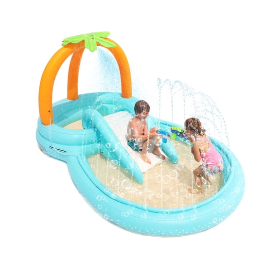 EVAJOY KIDDIE POOL INFLATABLE PLAY CENTER WITH SLIDE WATER SPRAYERS - BLUE