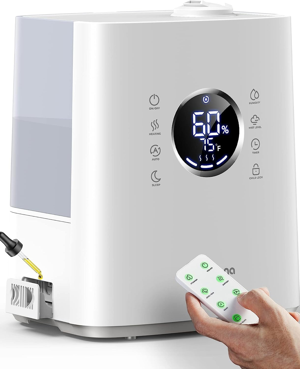 White Ultrasonic Dual Mist Humidifier with Remote Control