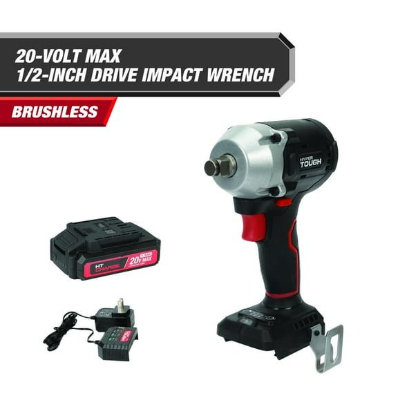Open Box Hyper Tough 20V Max Compact Brushless 1/2-inch Impact Wrench with 2.0Ah Lithium-Ion Battery and Charger, 350 ft-lbs Torque