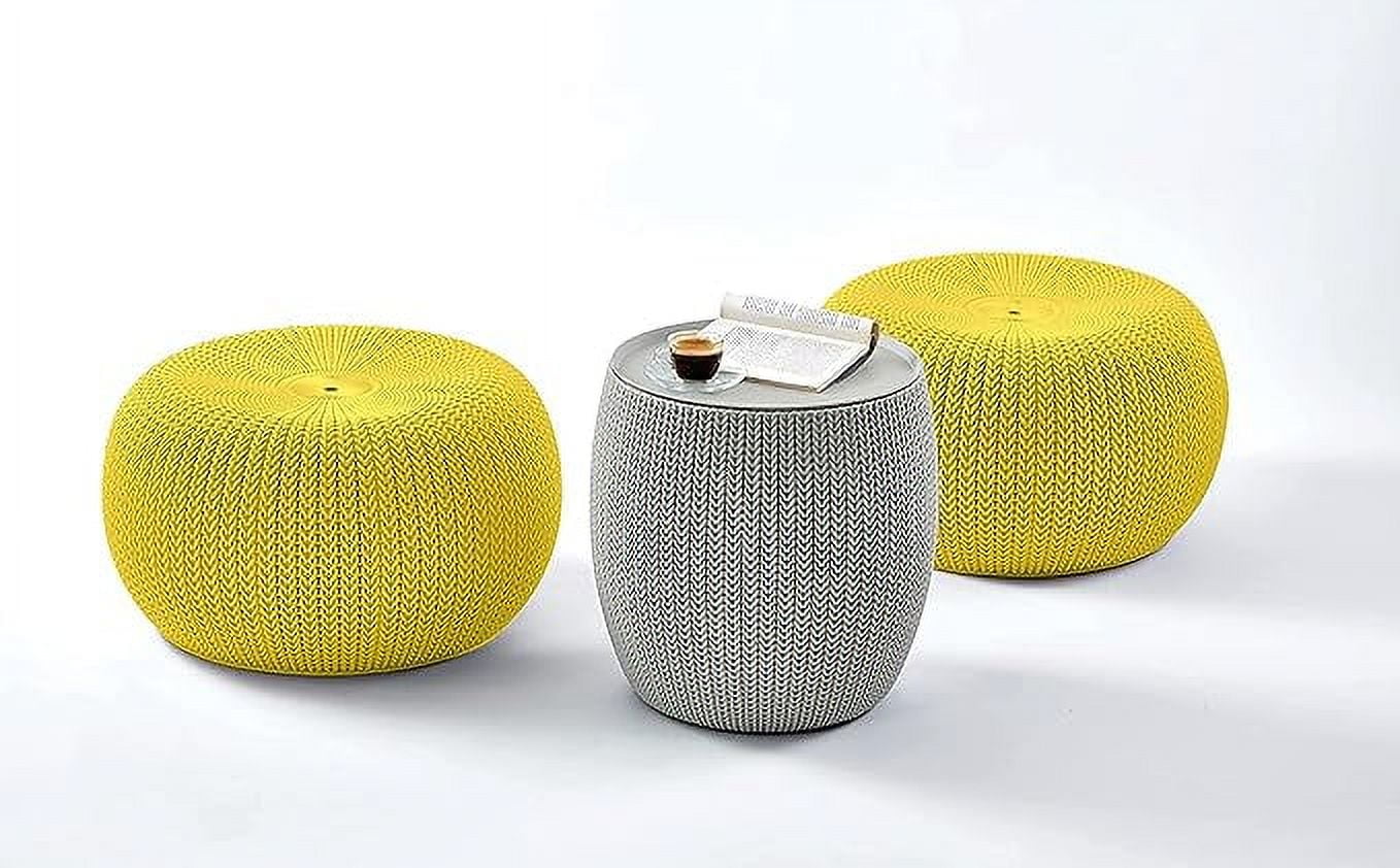 Keter Urban Knit Outdoor Patio Pouf Ottoman Set of 2 with Storage Table Yellow Gray Walmart