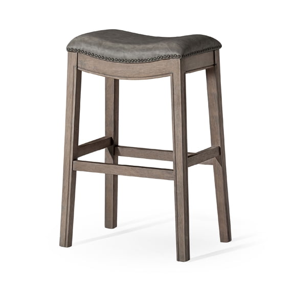 Open Box Maven Lane Adrien Barstool Reclaimed Oak/Stone Vegan Leather, Set of 2