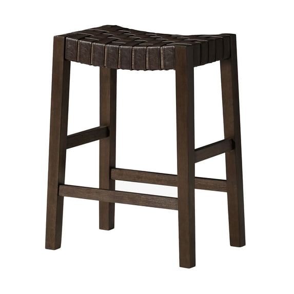 Open Box Maven Lane Emerson Counter Stool, Brown, Vegan Leather, Set of 2