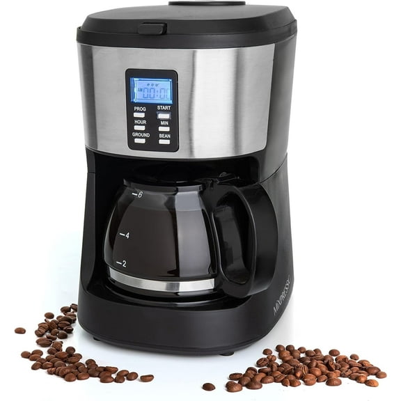 Open Box Mixpresso Black 5-Cup Programmable Drip Coffee Maker, Grind and Brew
