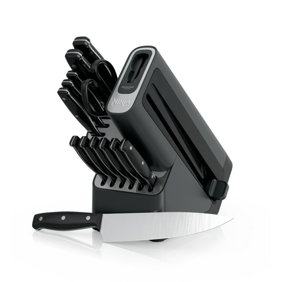 Open Box Ninja NeverDull 14-Piece Stainless Steel Essential Knife System with Built-in Sharpener, K12014 Black/Gray