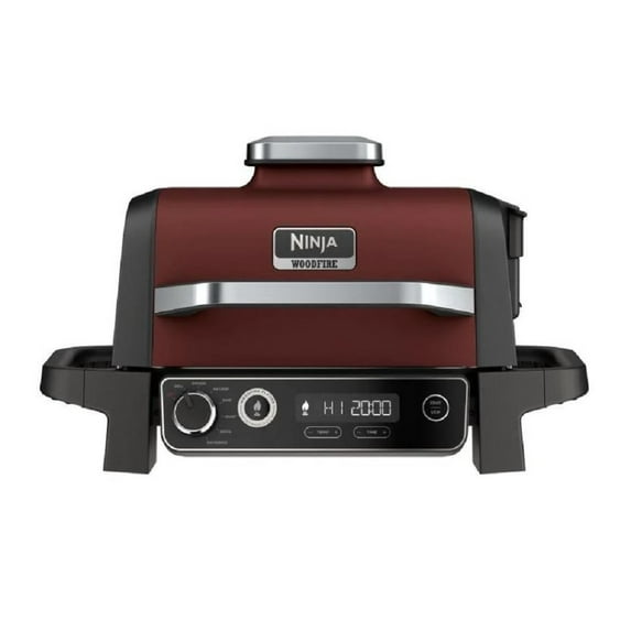 Open Box Ninja OG701 7-in-1 Woodfire Outdoor Grill & Smoker, Weather-Resistant, Portable, Electric, Red