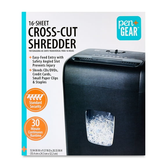 Open Box Pen+Gear 16-Sheet Cross-Cut Paper, CDs & DVDs, Credit Card Shredder, Black, 5.3 Gallon Bin