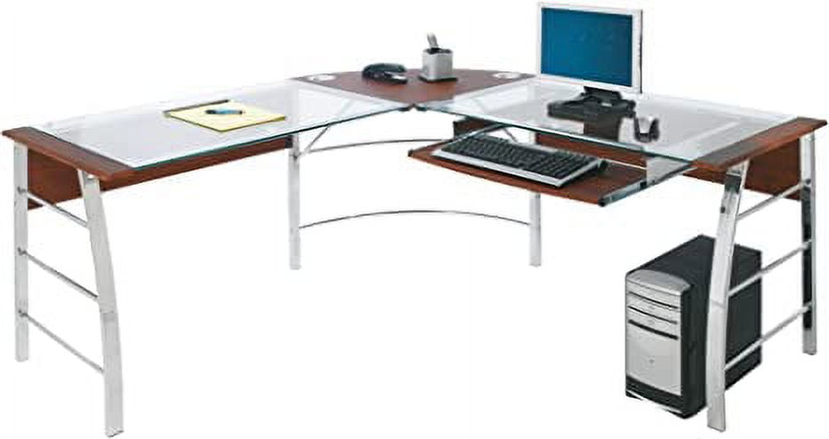 Mezza 62" Cherry & Chrome Contemporary L-Shaped Glass Desk