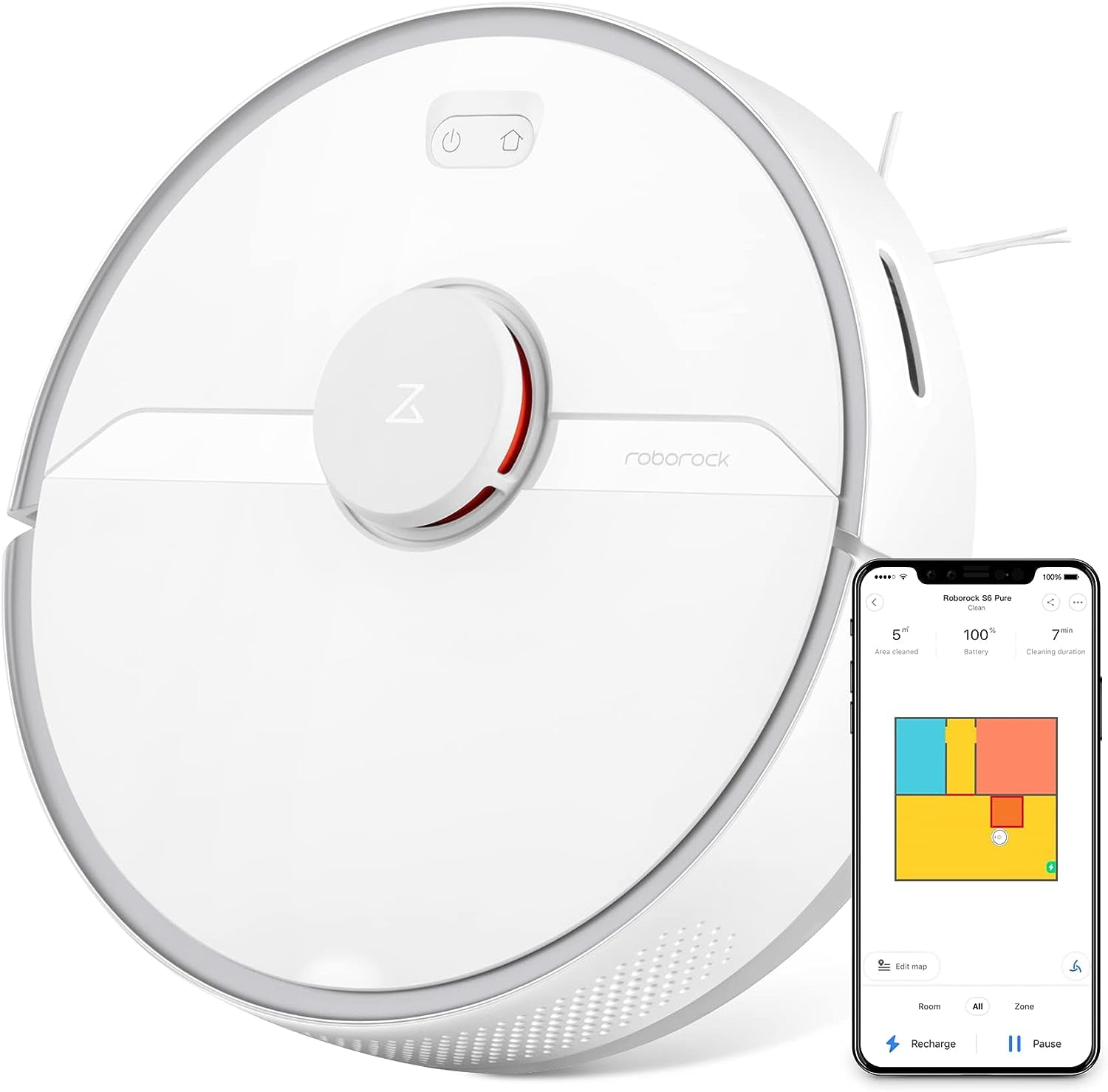 Open Box Roborock S6 Pure Robot Vacuum and Mop Wi-Fi Connected - White
