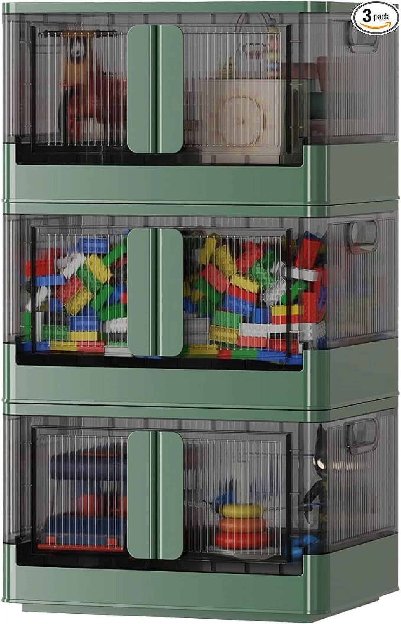 Open Box SINEDA Storage Bins Lids 8.4 Gallon Collapsible Wheels and Door - 3 PACK - GREEN