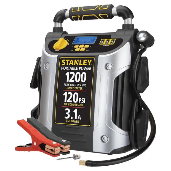 Open Box STANLEY J5C09D 1200 Peak Amp Portable Car Jump Starter with 120 PSI Air Compressor and USB Power